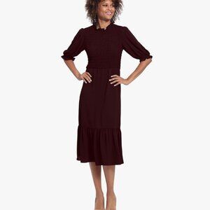 London Times | Smocked Purple Midi Dress